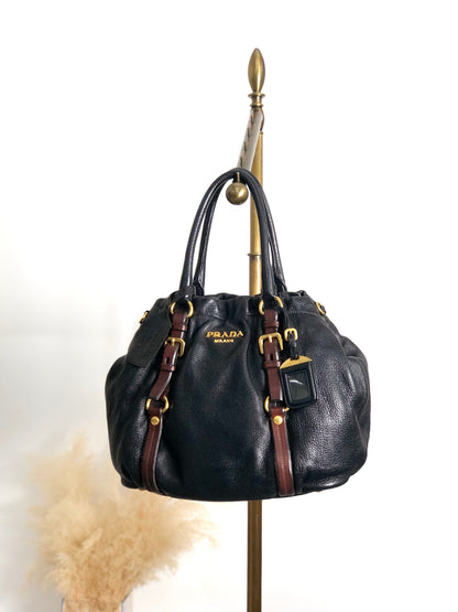 PRADA Logo Handbag Totebag Black Vintage dcjbha