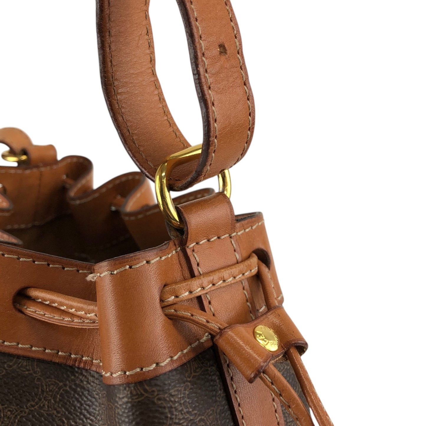 CELINE Macadam Blason Drawstring Shoulder bag Brown Vintage 6tzfb8