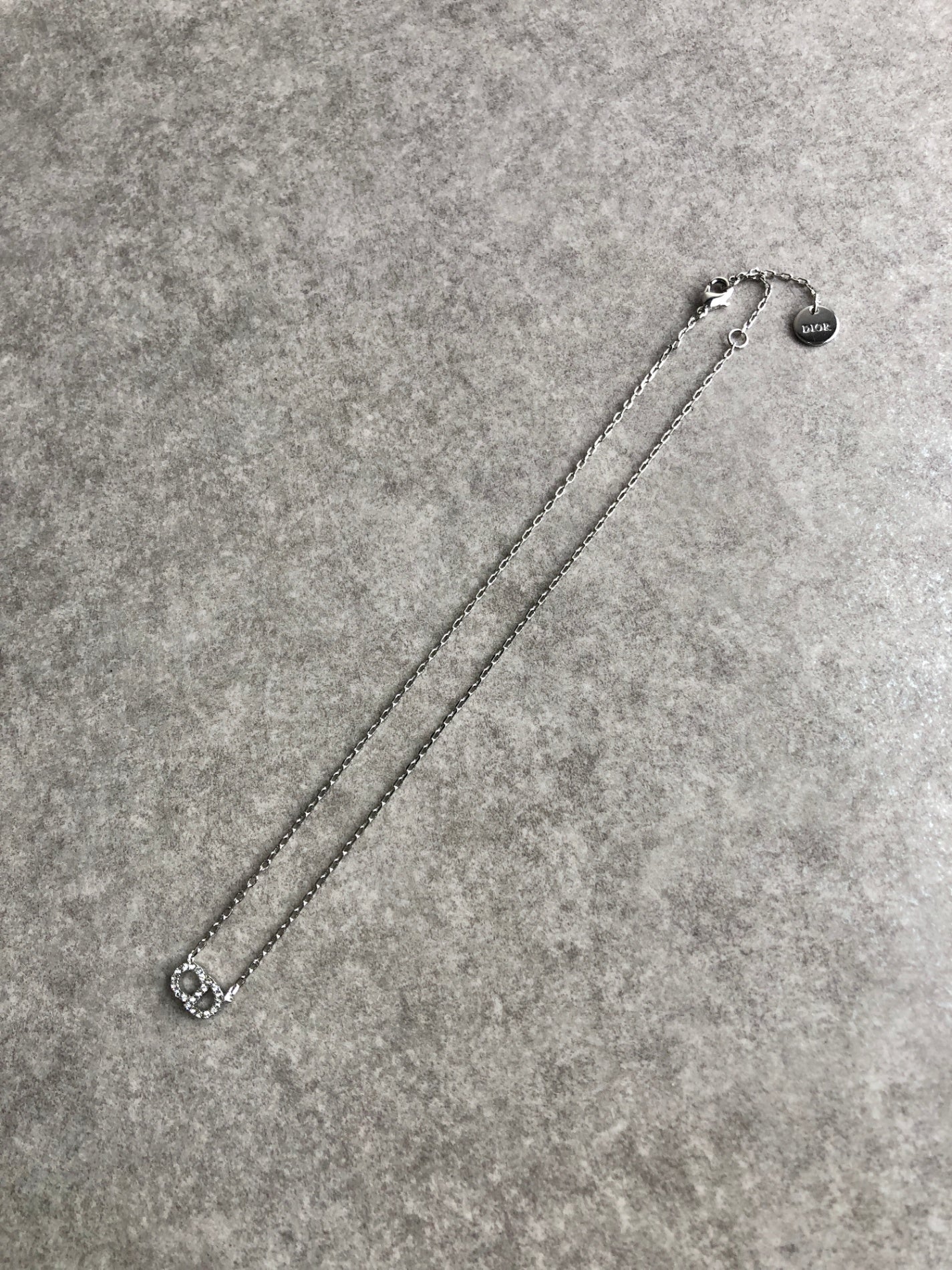 Christian Dior CD Logo Rhinestone Necklace Silver Vintage 58eydu