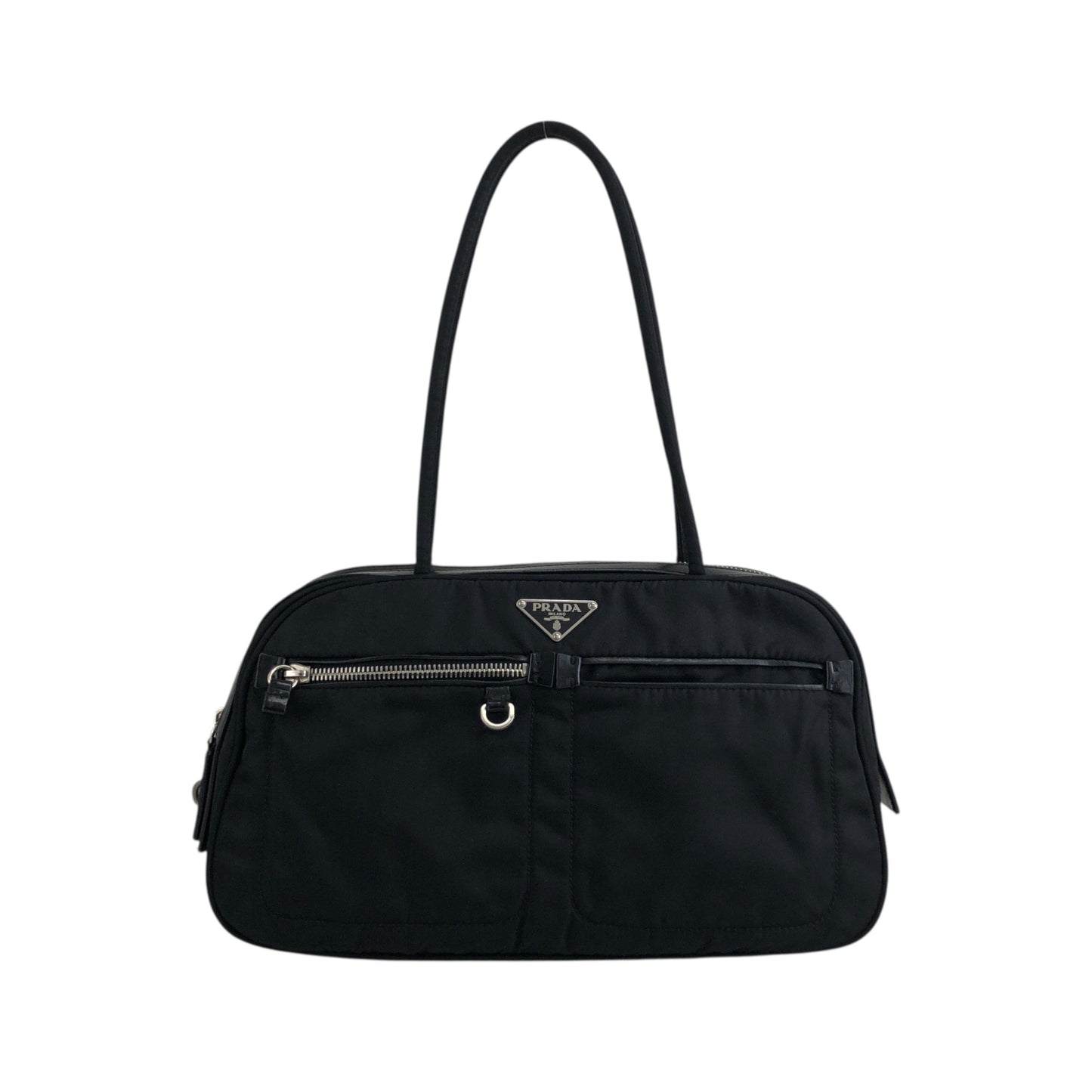 PRADA 三角形標誌前口袋小號波士頓包手提包黑色復古 k2g4ss