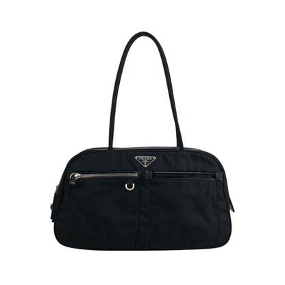 PRADA 三角形標誌前口袋小號波士頓包手提包黑色復古 k2g4ss