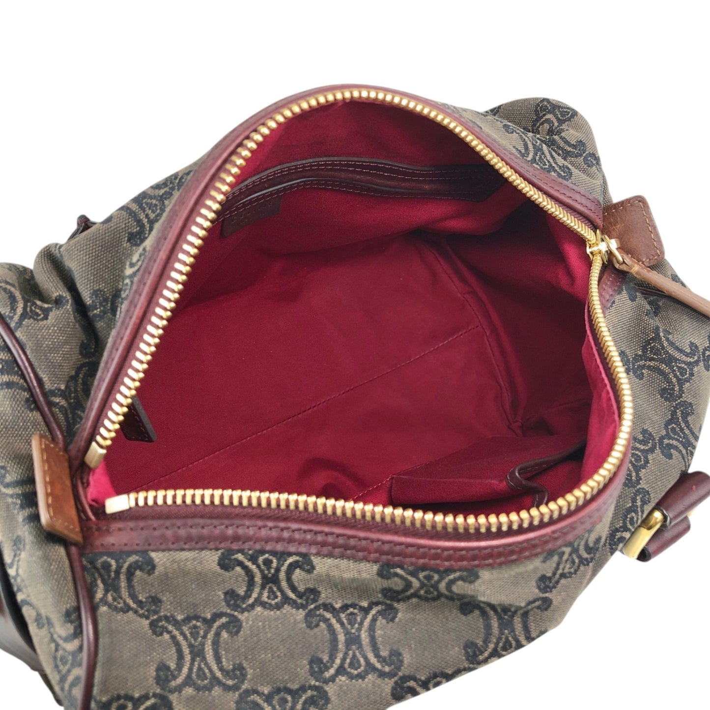 CELINE Blason Small Boston bag Handbag Gray Bordeaux Vintage iksjrc
