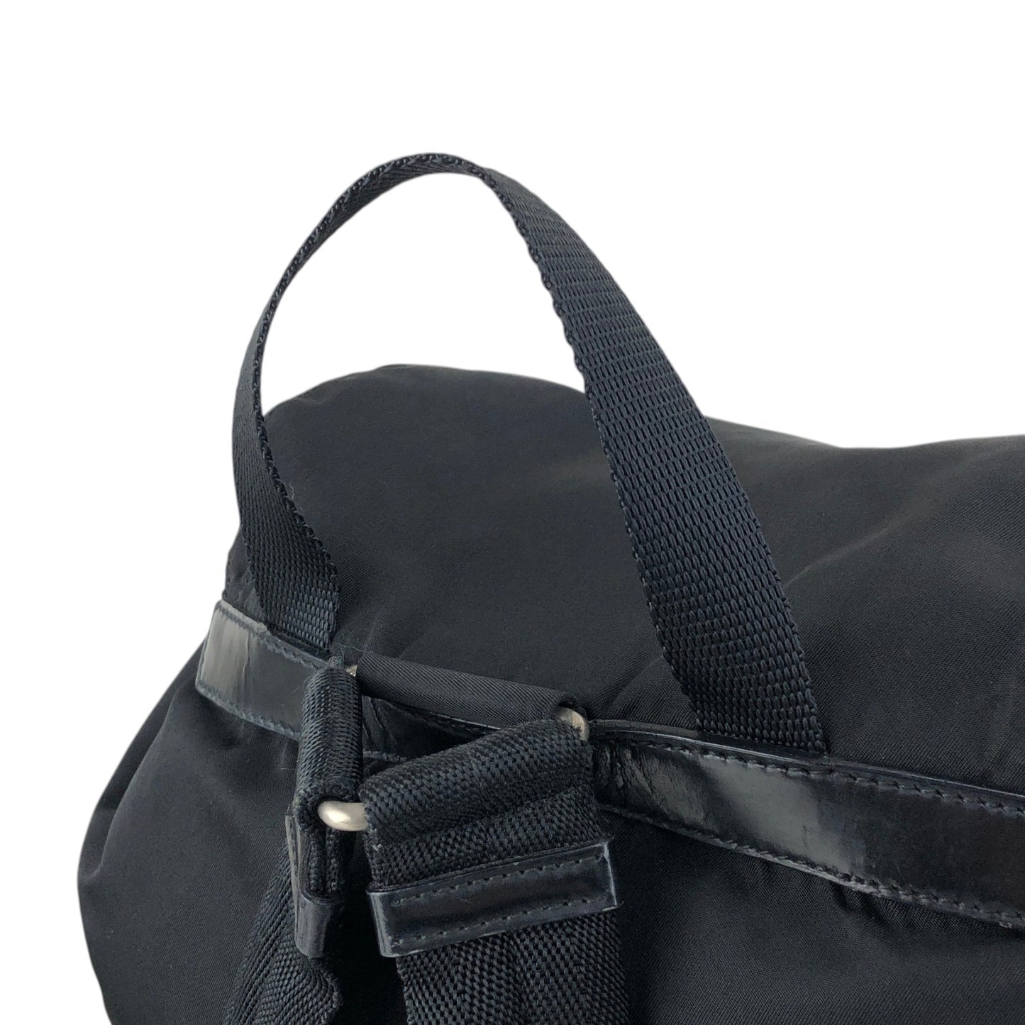 PRADA Tessuto Triangle Logo Front Buckle Backpack Black Vintage vwh35w