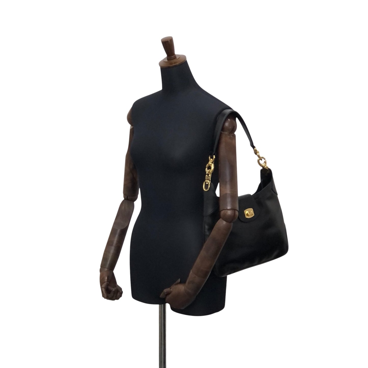 CELINE Blason Turn Lock Shoulder bag Hobobag Black Vintage re82zm
