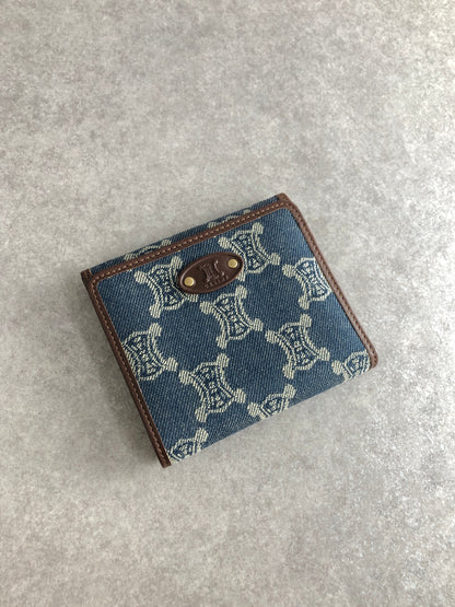 CELINE Triomphe Blason Folded Wallet Indigo Vintage 3pep8h