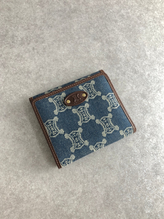 CELINE Triomphe Blason Folded Wallet Indigo Vintage 3pep8h