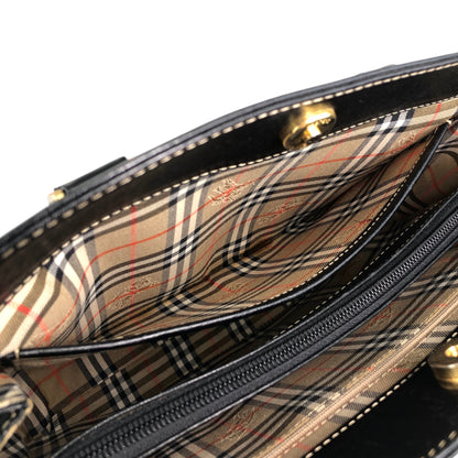 BURBERRY Logo Handbag Totebag Black Vintage 22n2xt