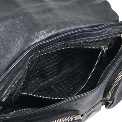 PRADA Triangle Logo Front Buckle Double Pocket Shoulder bag Black Vintage vjewiz