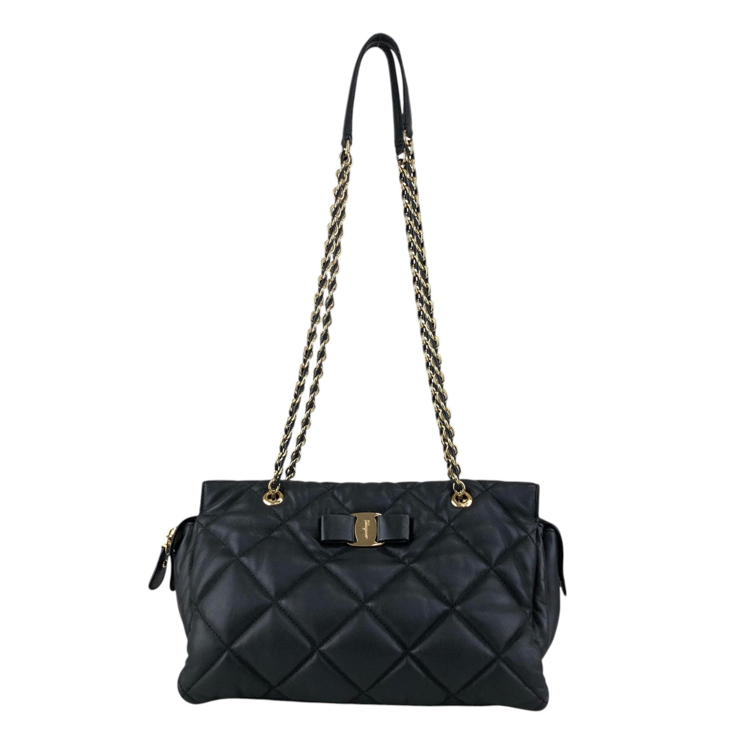 Salvatore Ferragamo Vala Ribbon Chain Shoulder bag Black Vintage ujjjt4