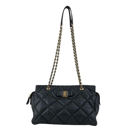 Salvatore Ferragamo Vala Ribbon Chain Shoulder bag Black Vintage ujjjt4