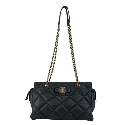 Salvatore Ferragamo Vala Ribbon Chain Shoulder bag Black Vintage ujjjt4