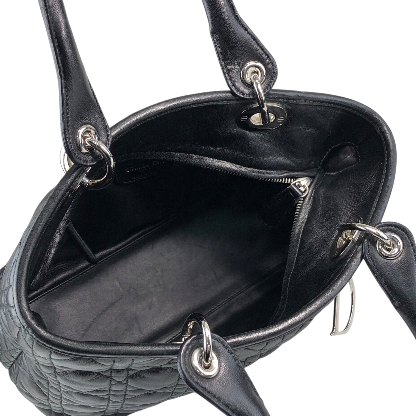 Christian Dior Lady Dior Cannage Logo Charm Handbag Black Vintage ymgxfh