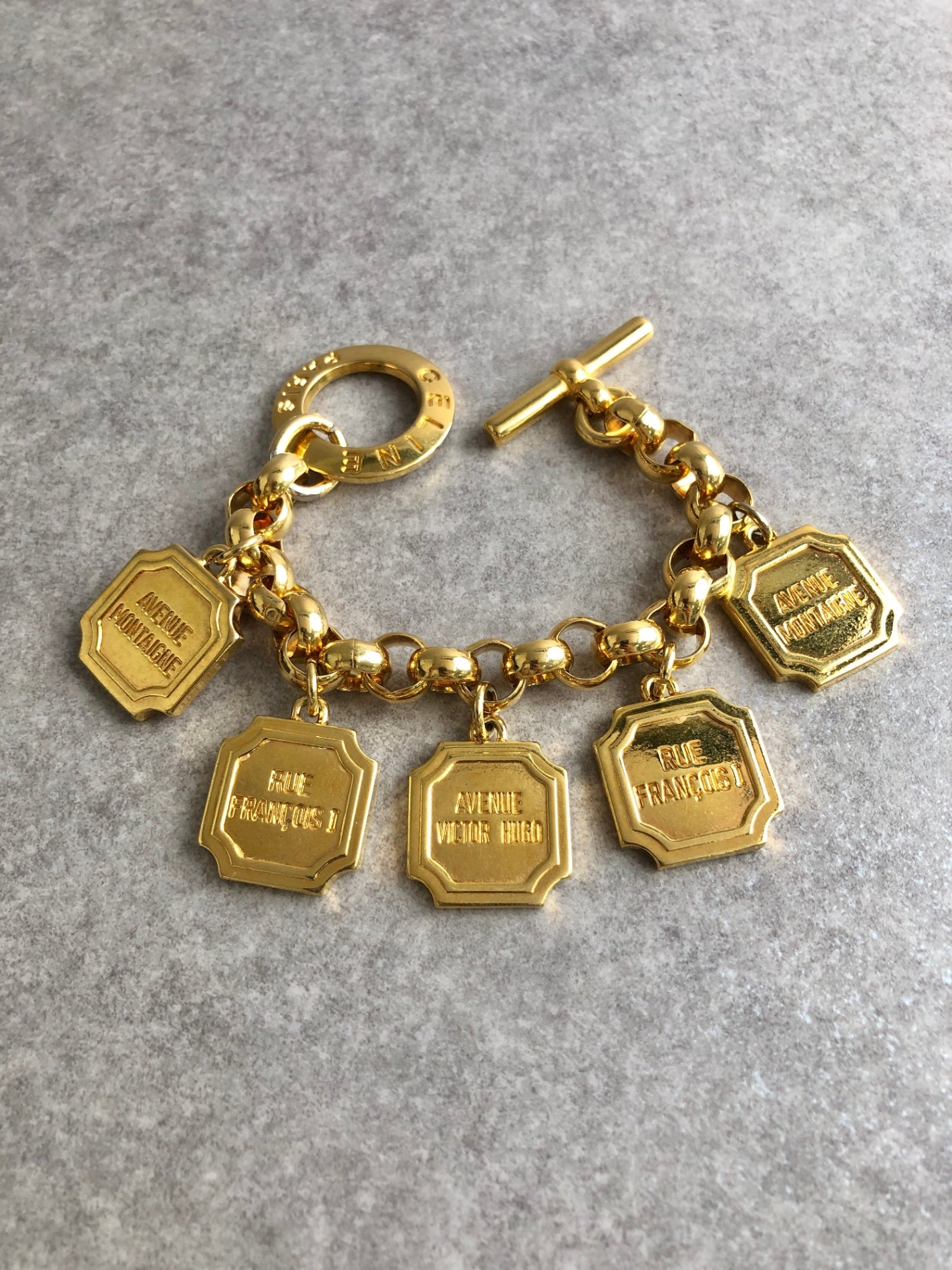 CELINE Logo Bracelet Gold Vintage esez5y
