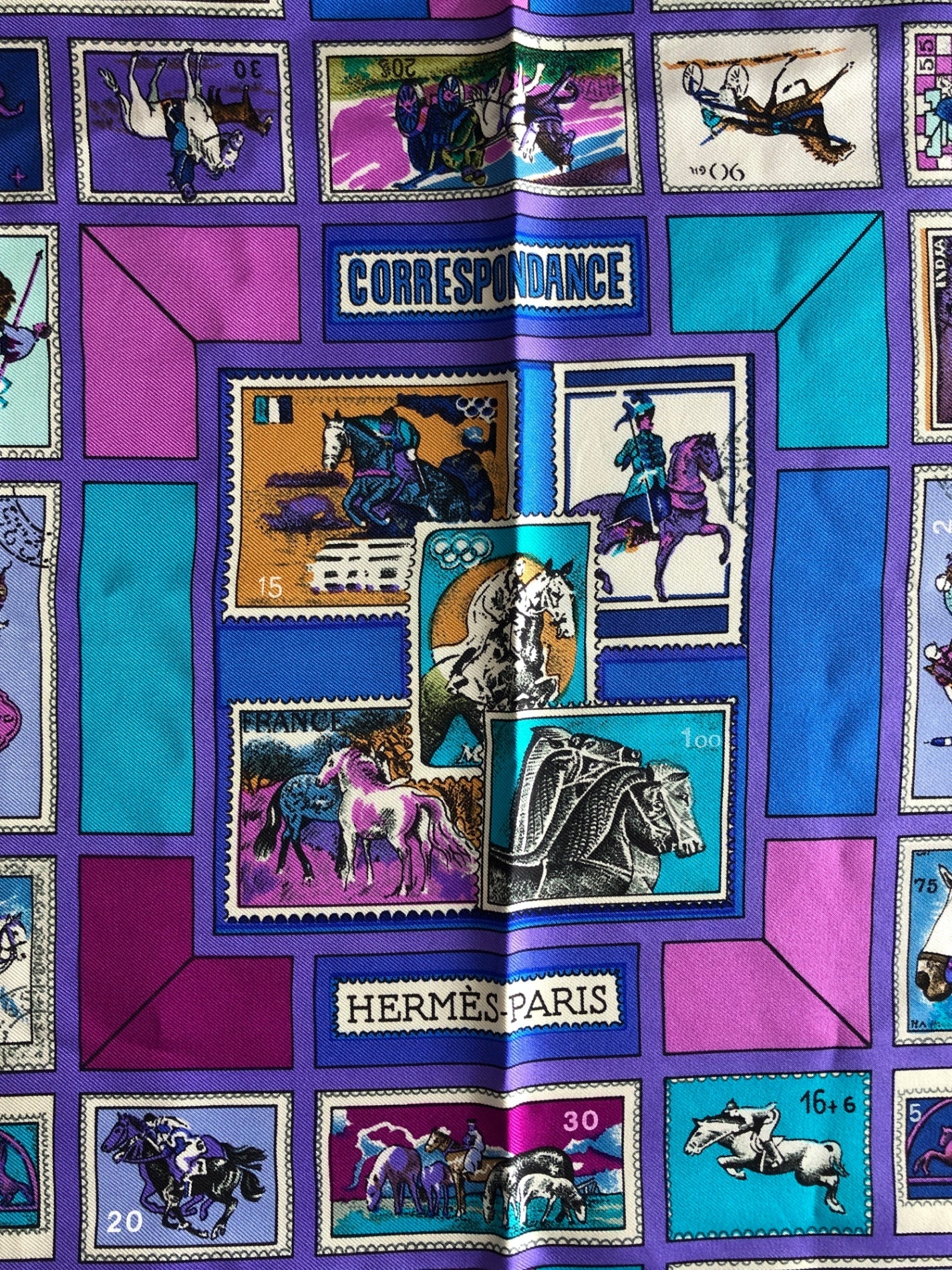 HERMES Silk Scarf Yellow CORRESPONDANCE Vintage ju8bdp