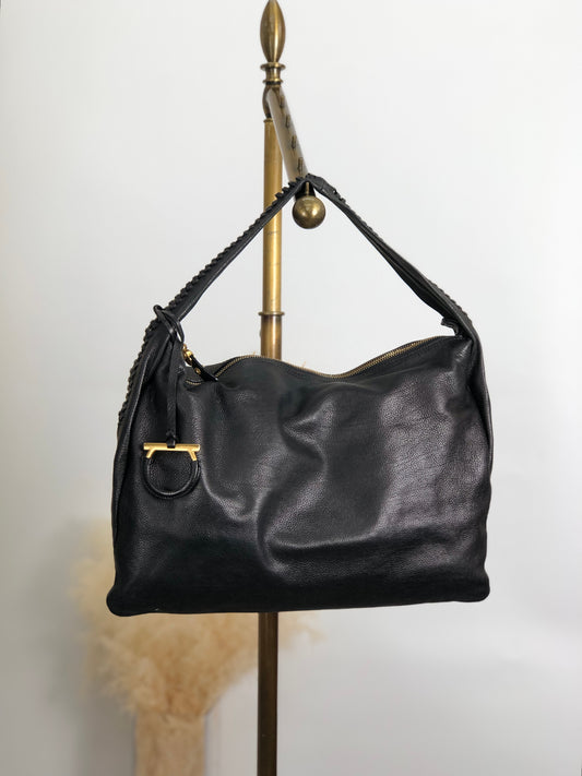 Salvatore Ferragamo Gancini Shoulder bag Hobobag Black Vintage najjnh