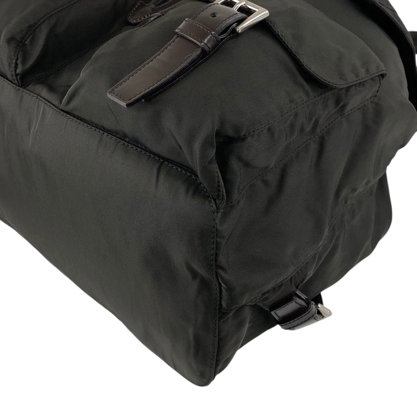 PRADA Tessuto Triangle Logo Double Pocket Backpack Khaki Vintage kyhxt3