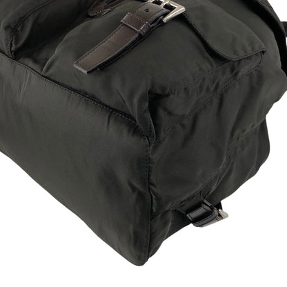 PRADA Tessuto Triangle Logo Double Pocket Backpack Khaki Vintage kyhxt3
