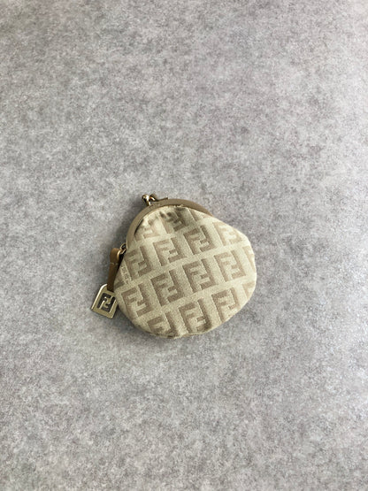 FENDI Zucchino Metal Clasp Coin Purse Beige Vintage fk2n4w