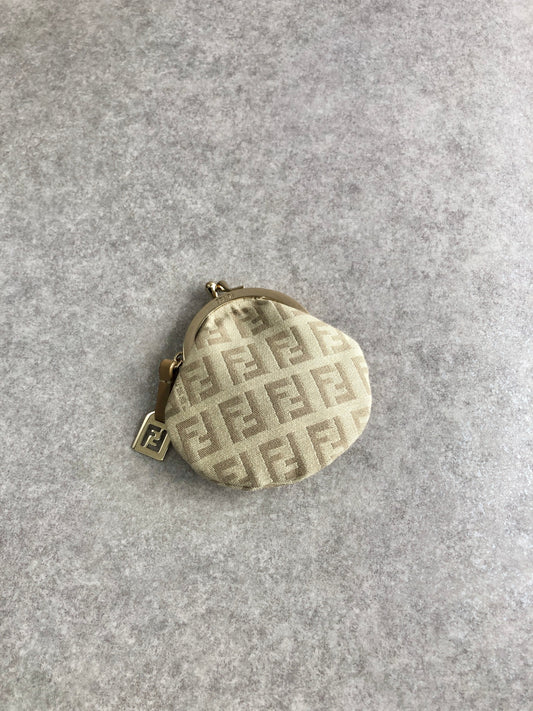 FENDI Zucchino Metal Clasp Coin Purse Beige Vintage fk2n4w