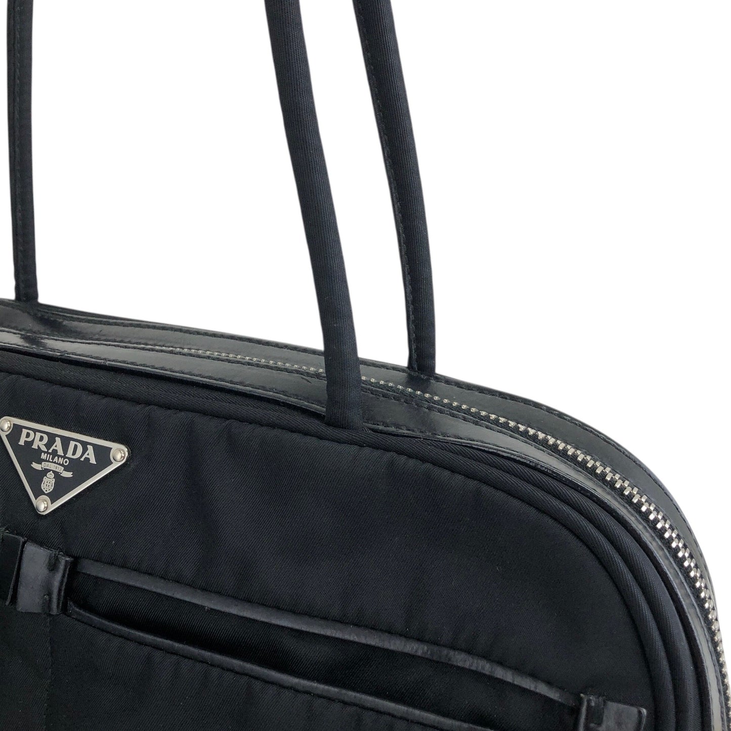 PRADA 三角形標誌前口袋小號波士頓包手提包黑色復古 k2g4ss