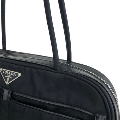 PRADA 三角形標誌前口袋小號波士頓包手提包黑色復古 k2g4ss