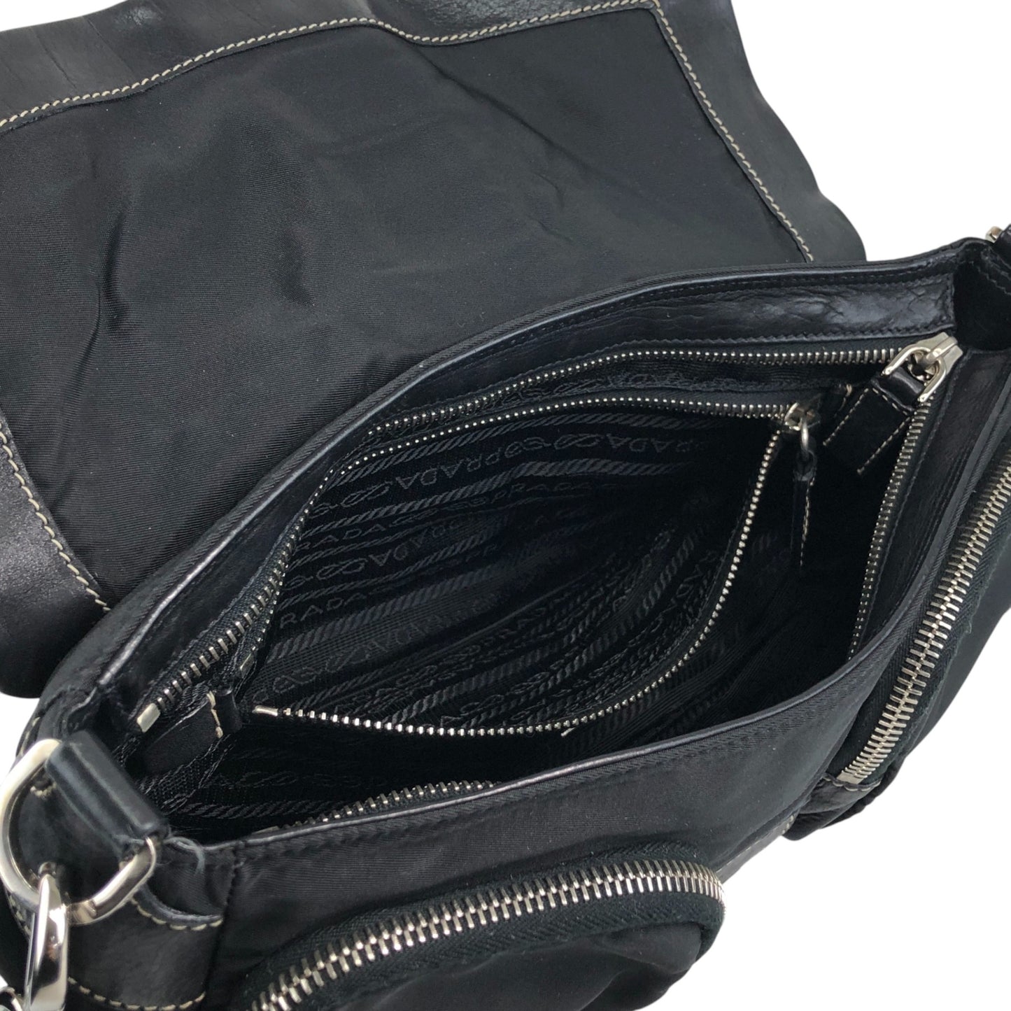 PRADA Tessuto Triangle Logo Front Buckle Shoulder bag Black Vintage dgr7v8