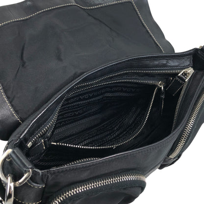 PRADA Tessuto Triangle Logo Front Buckle Shoulder bag Black Vintage dgr7v8