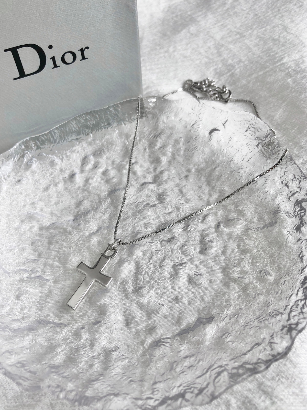 Christian Dior Cross Motif Necklace Silver Vintage 2v5a87