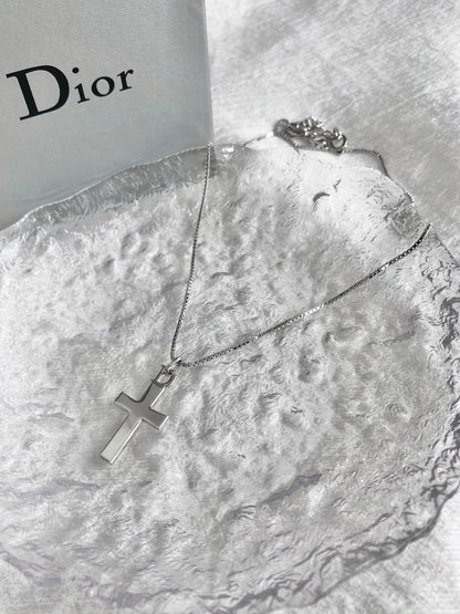 Christian Dior Cross Motif Necklace Silver Vintage 2v5a87