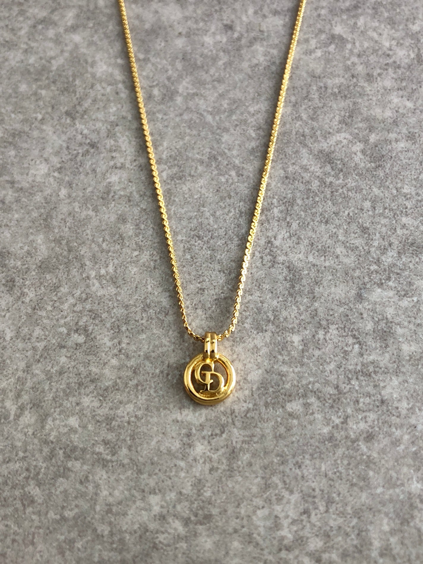 Christian Dior CD Logo Necklace Gold Vintage cjpnm8