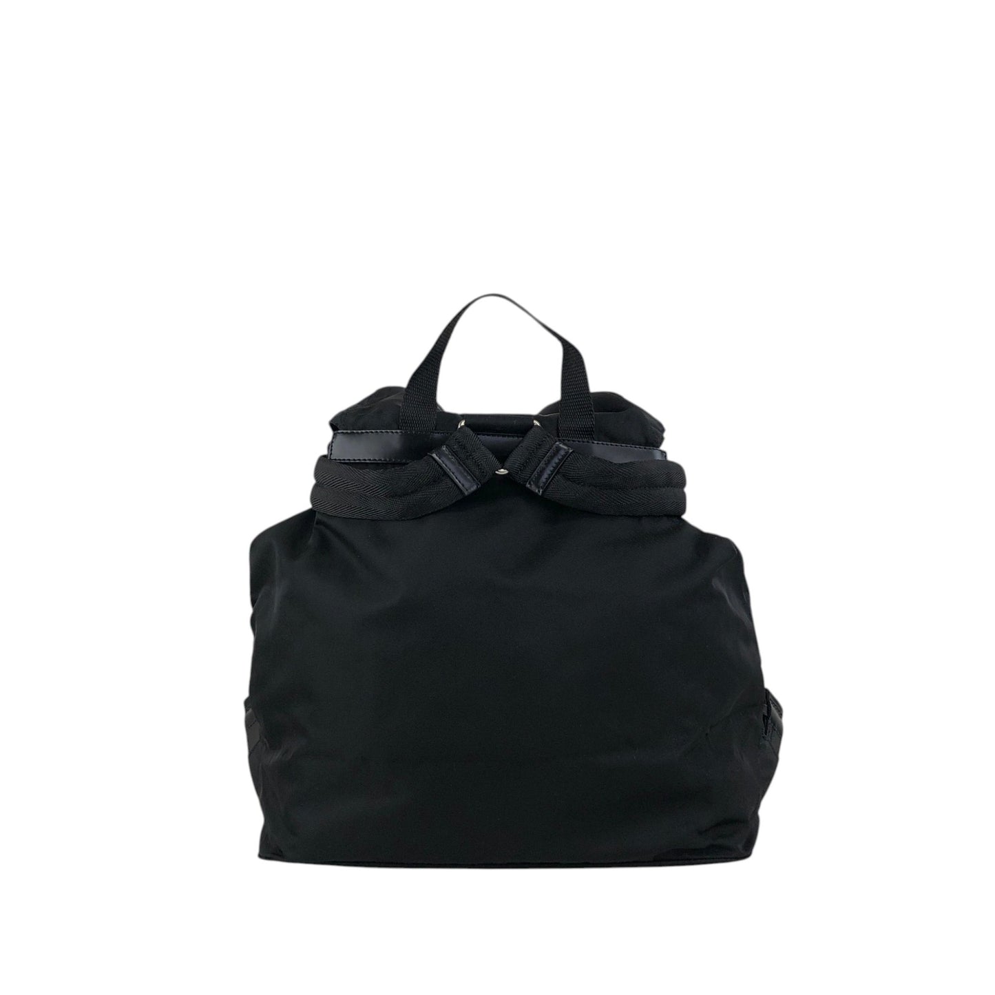 PRADA Tessuto Triangle Logo Front Buckle Double Pocket Backpack Black Vintage 5kjjr2