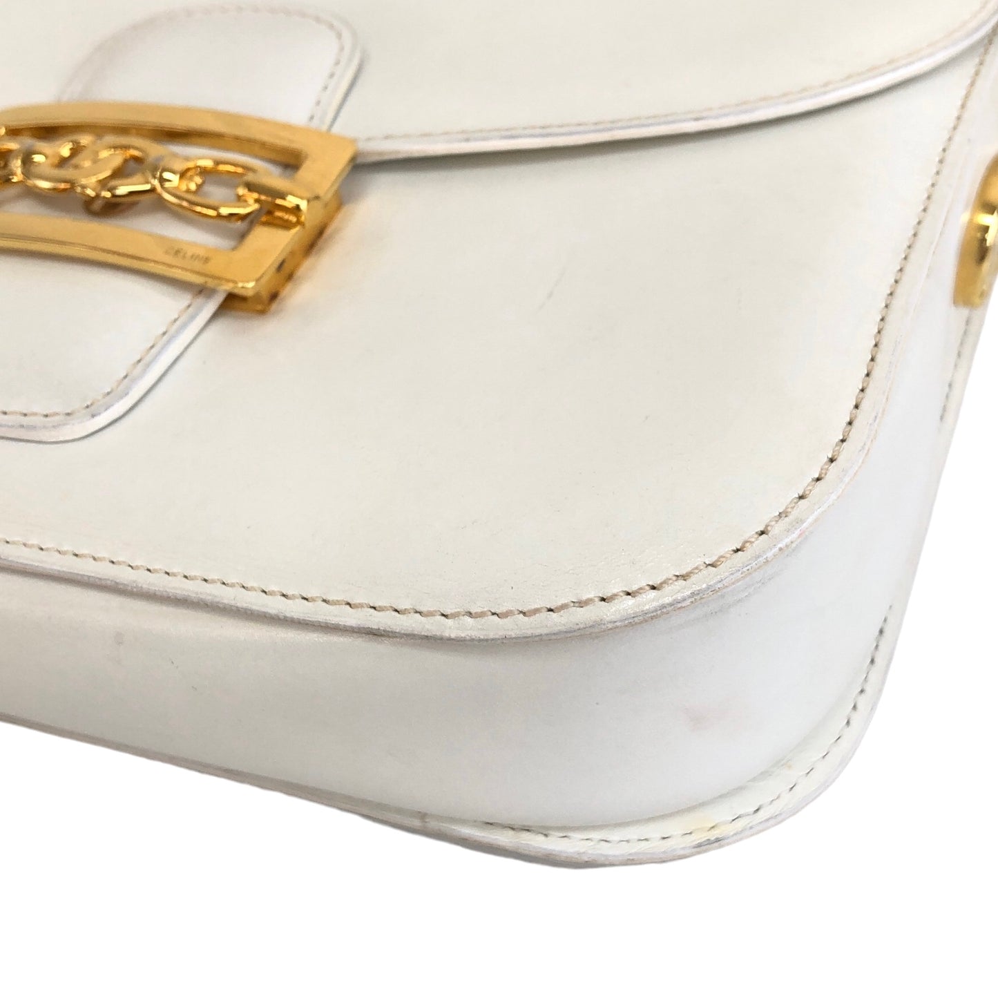 CELINE Horse Bit Leather Crossbody Shoulder bag White Vintage tkdtk2