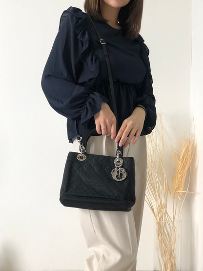 Christian Dior Lady Dior Cannage Nylon Two-way Shoulder bag Black Vintage 2i75ru