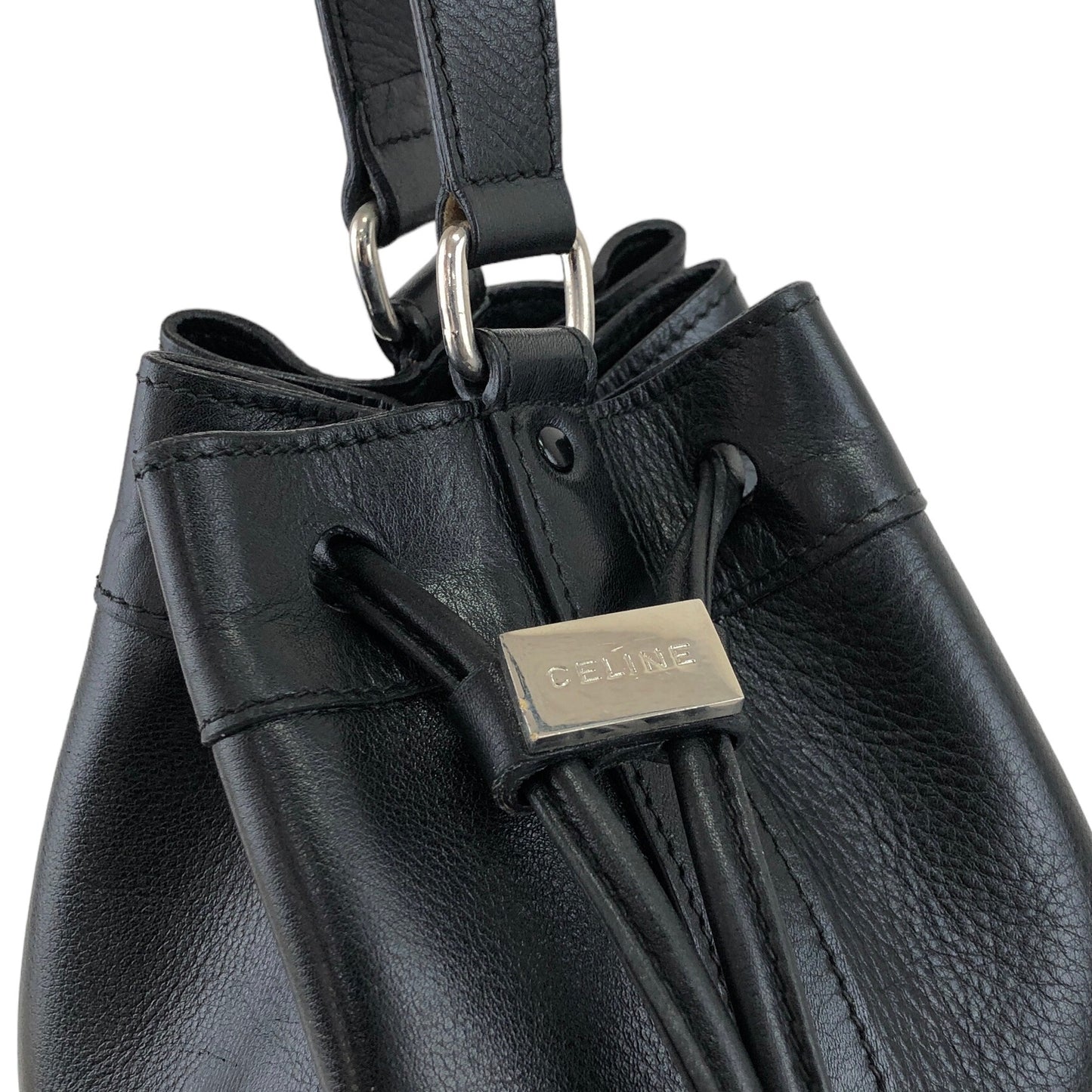 CELINE Drawstring Shoulder bag Black Vintage zazekc