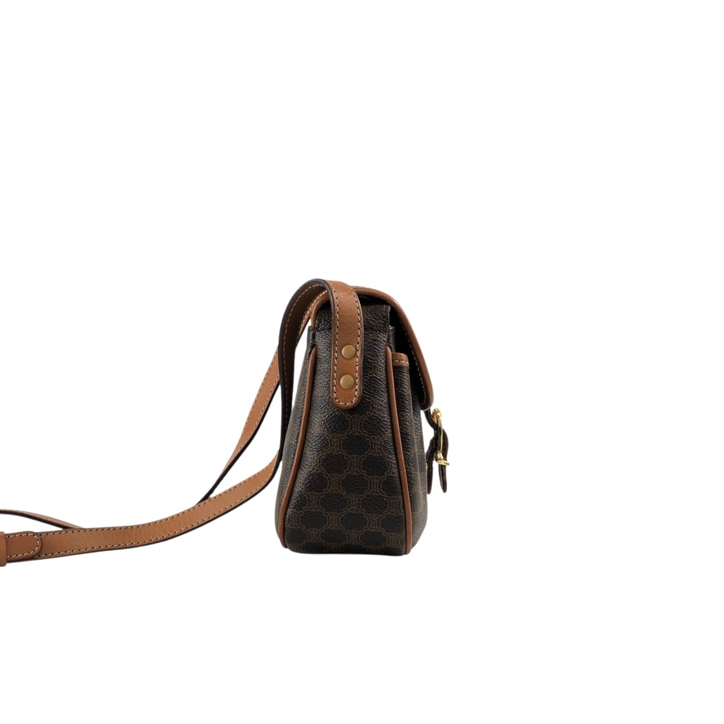 CELINE Macadam Blason Front Buckle Shoulder bag Brown Vintage zzu5ya