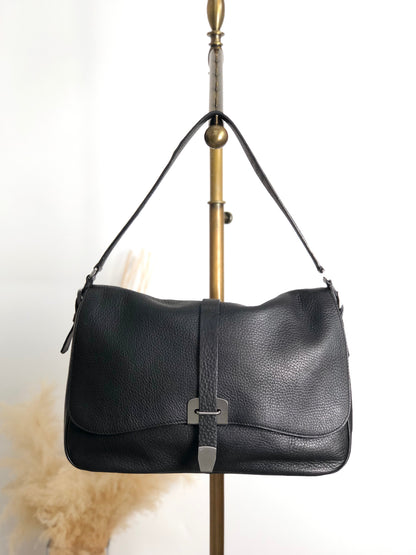 PRADA Logo Embossed Front Buckle Shoulder bag Black Vintage u2jbxr