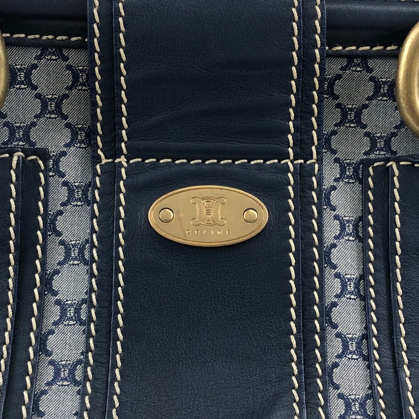CELINE Blason Front Buckle Handbag Navy Vintage rk6nfn