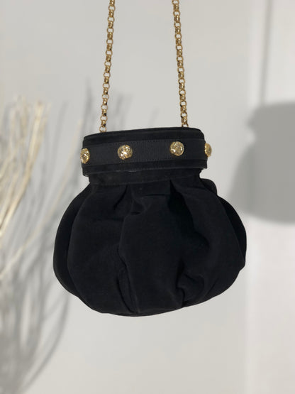 Salvatore Ferragamo Heels Motif  Suede Leather Small Shoulder bag Black Vintage n3mepg