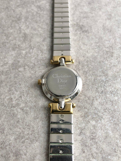 Christian Dior Logo Watch Silver×Gold 3025 Vintage fadvvc