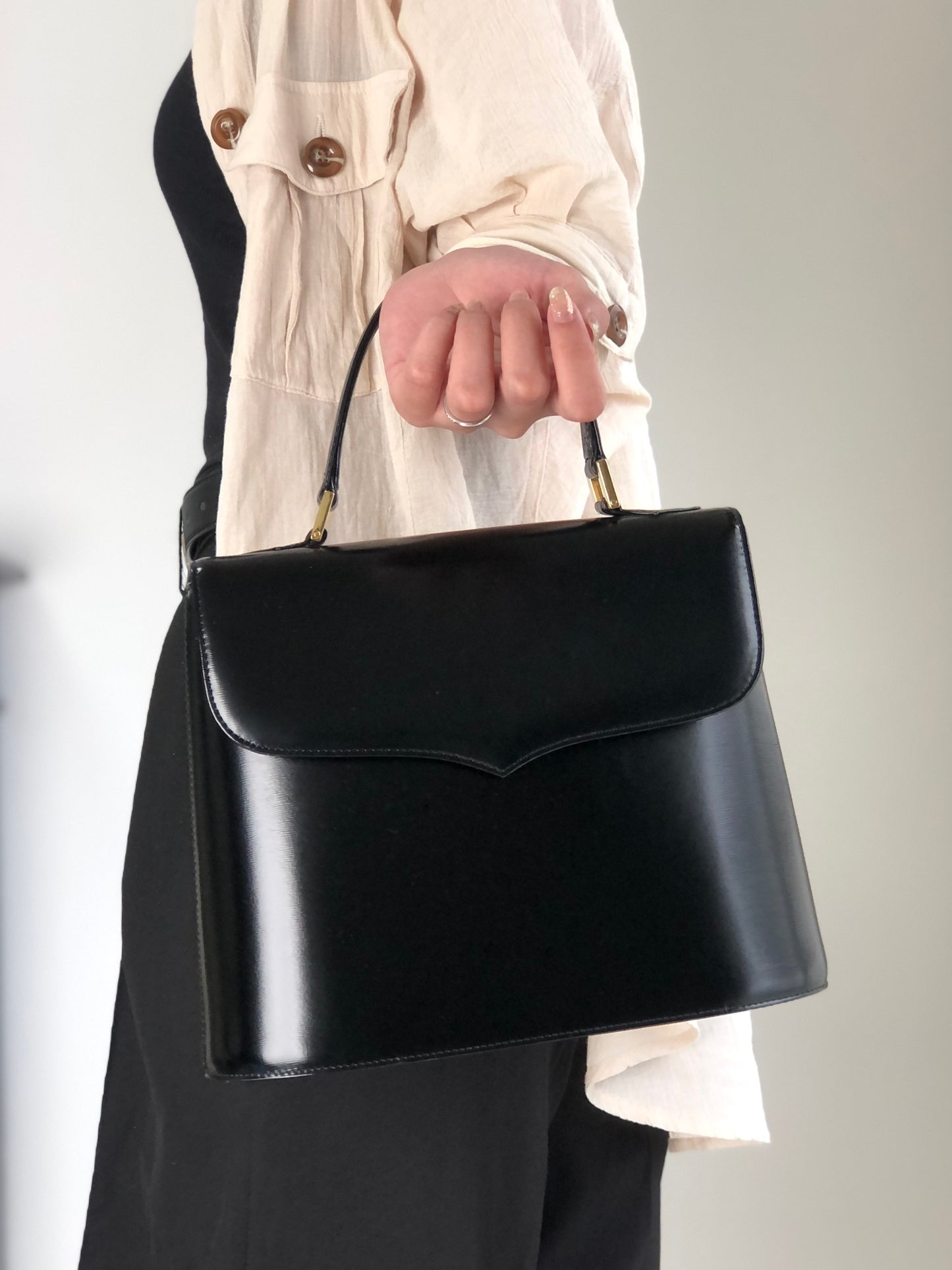 Yves Saint Laurent Top Handle Handbag Black Vintage fhj5dh