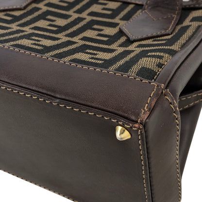 FENDI Zucca Jacquard Leather Two-way Handbag Shoulder bag Brown Vintage n3b6d8