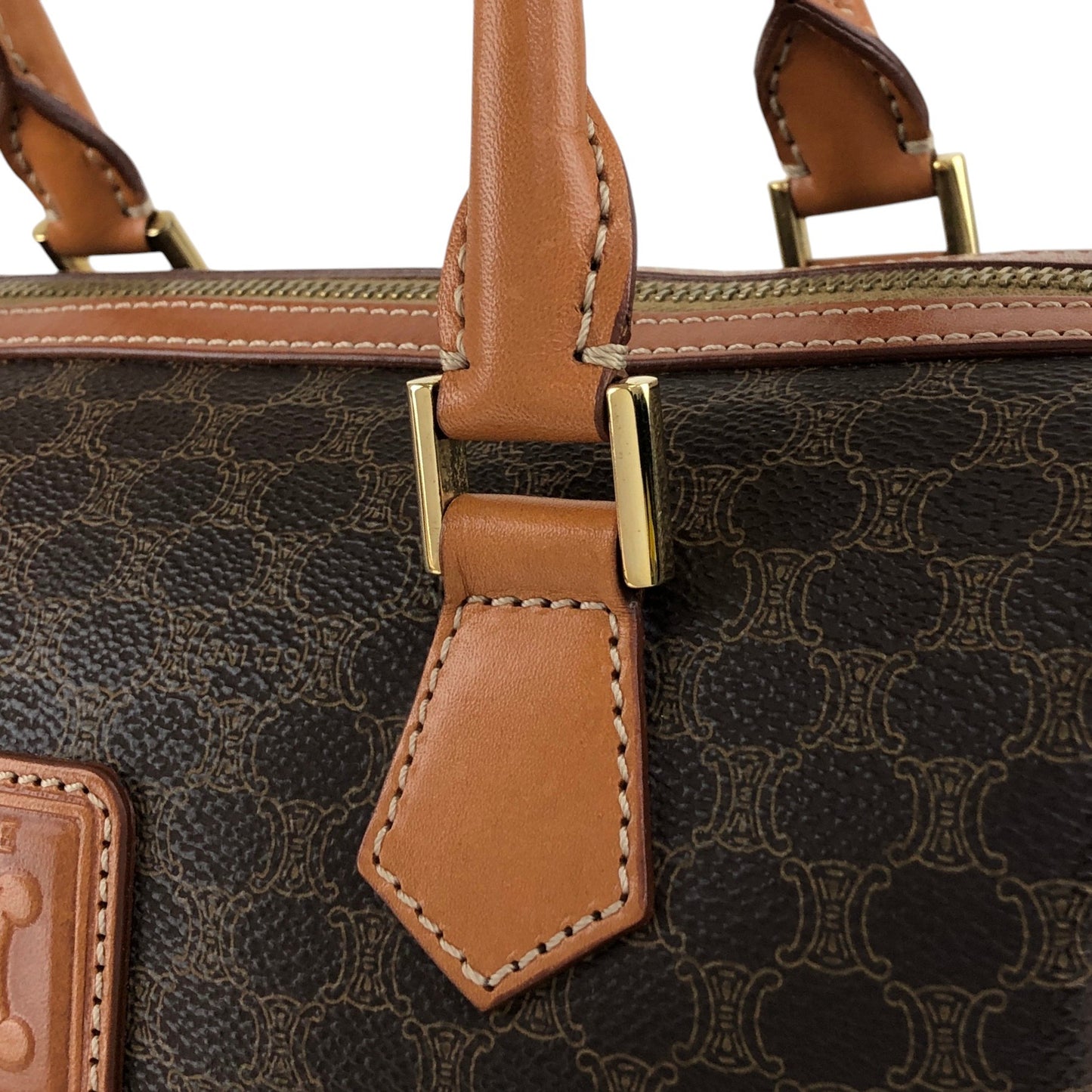 CELINE Macadam Blason Two-way Small Boston bag Shoulder bag Brown Vintage haxmcm