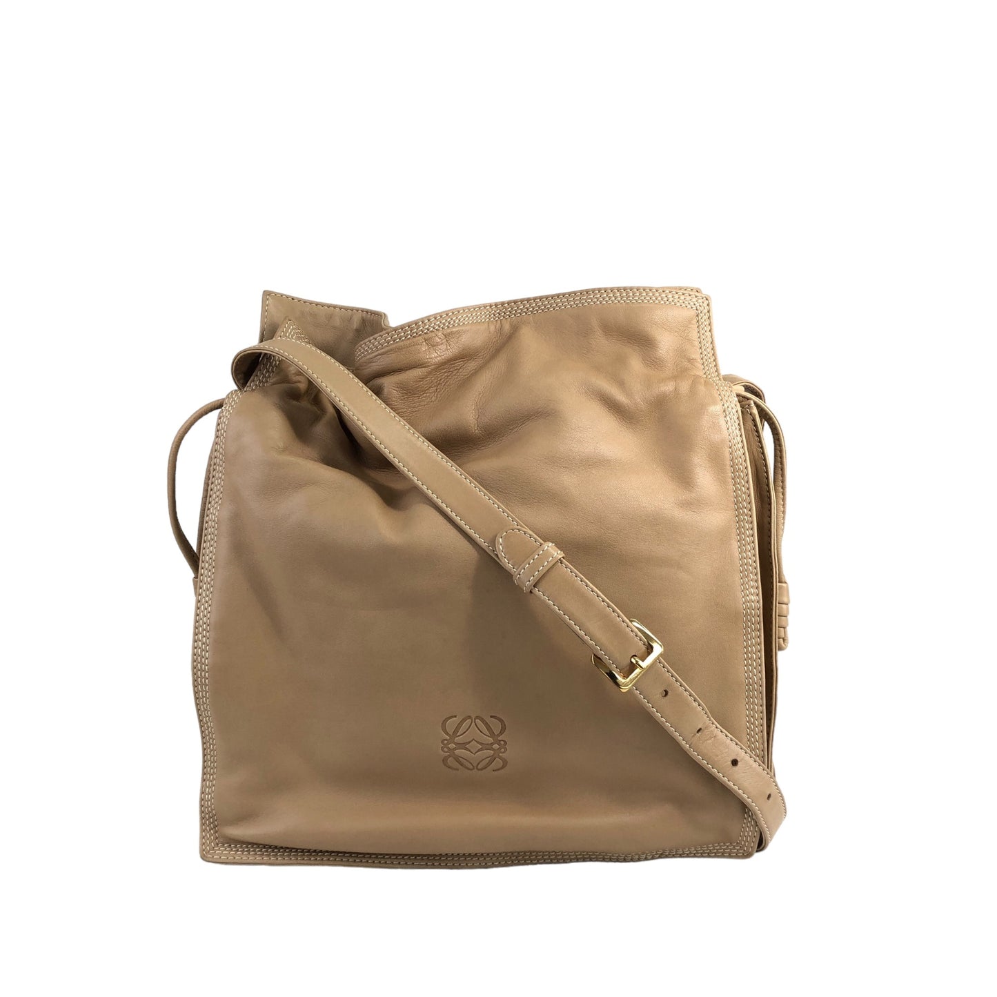 LOEWE Anagram Drawstring Shoulder bag Beige Vintage ifsxih