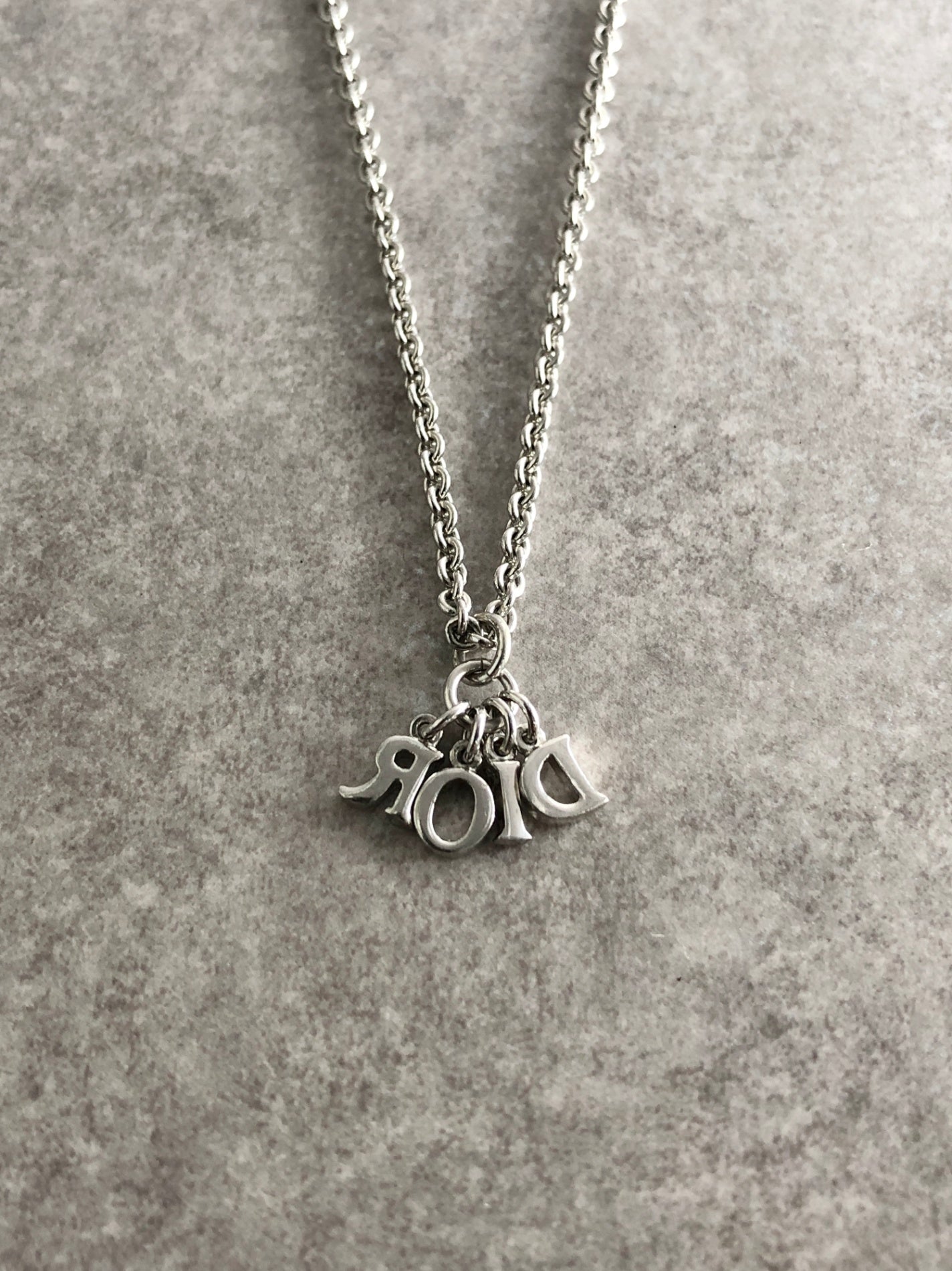 Christian Dior Logo Motif Necklace Silver Vintage k3zu24