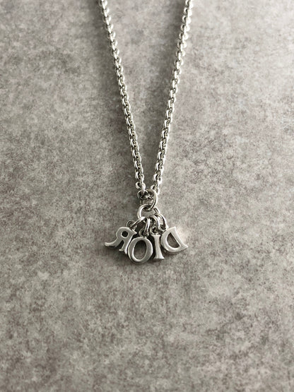 Christian Dior Logo Motif Necklace Silver Vintage k3zu24