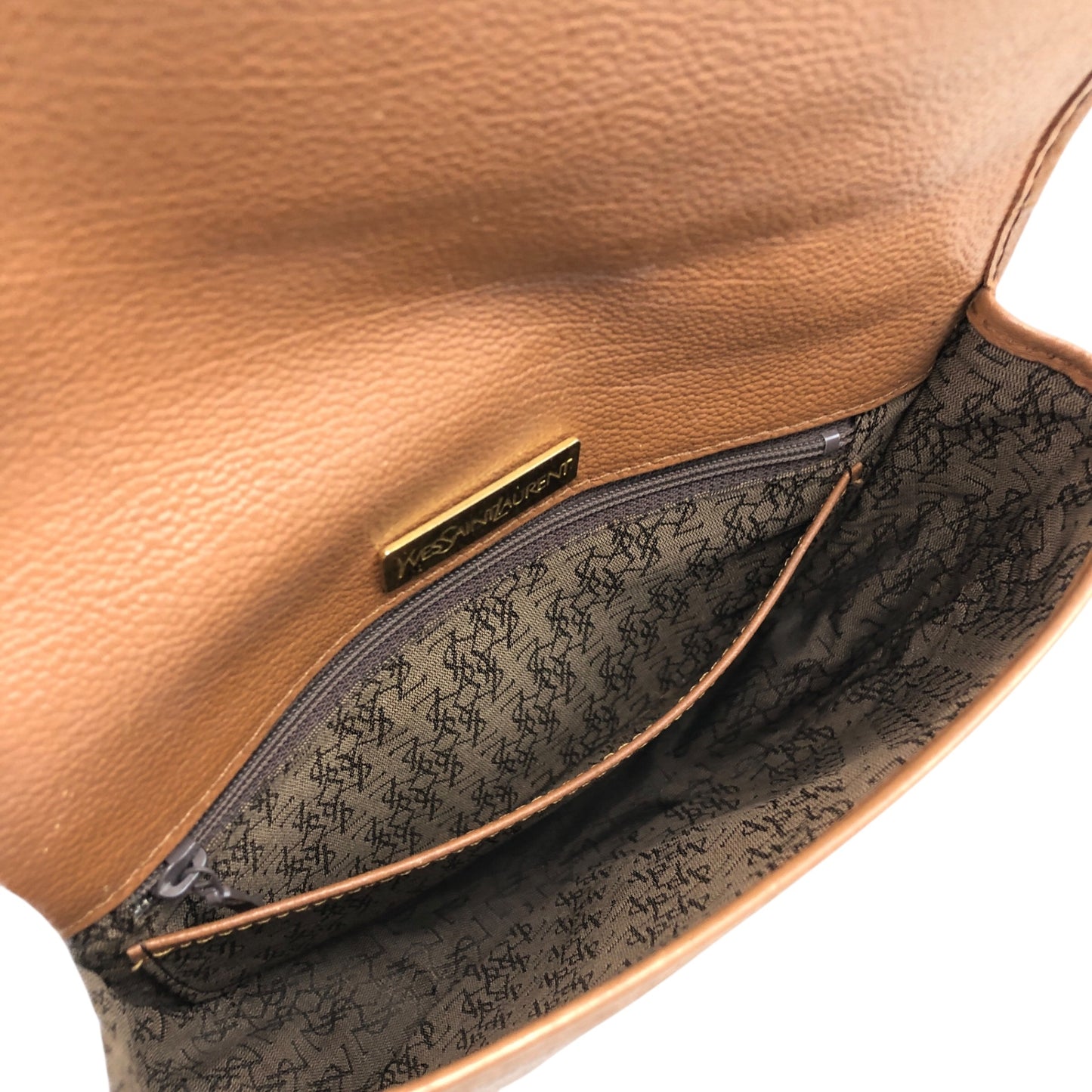 Yves Saint Laurent YSL Logo Shoulder bag Brown Vintage ews436