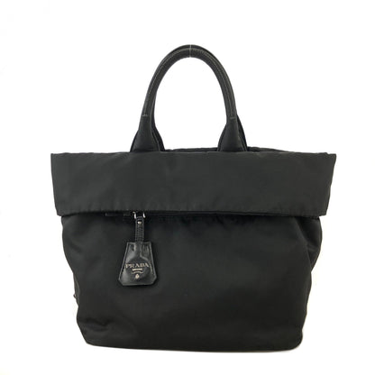 PRADA Triangle Logo Logo Motif Nylon Reversible Handbag Black Vintage arvf8t