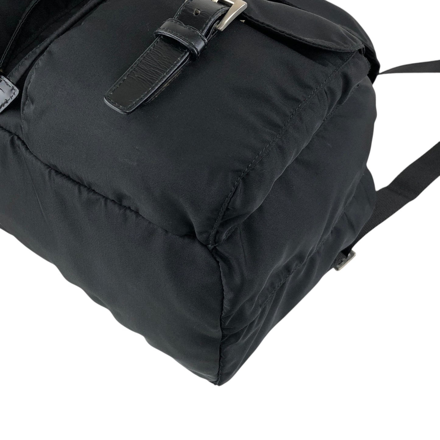 PRADA Tessuto Triangle Logo Double Pocket Backpack Black Vintage scciib