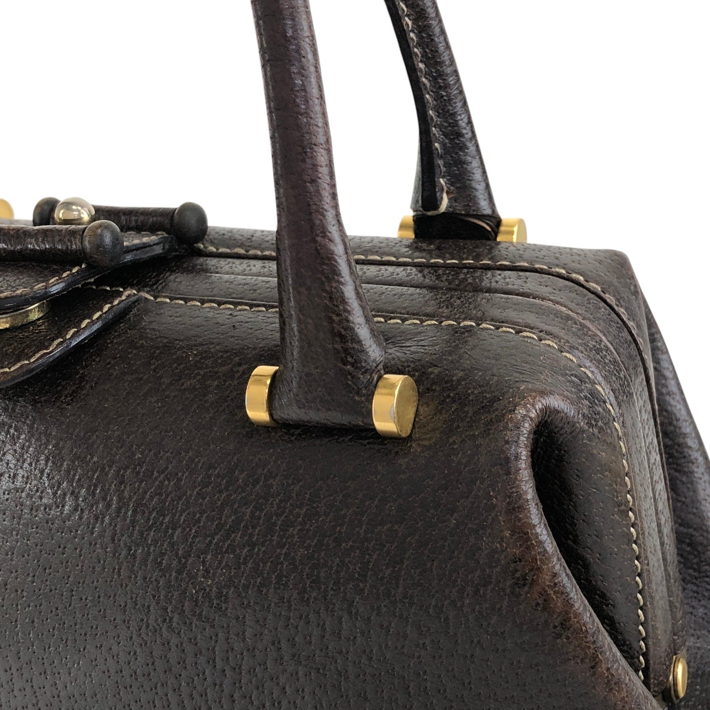 GUCCI Metal Clasp Handbag Brown Vintage fva3h4