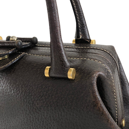 GUCCI Metal Clasp Handbag Brown Vintage fva3h4